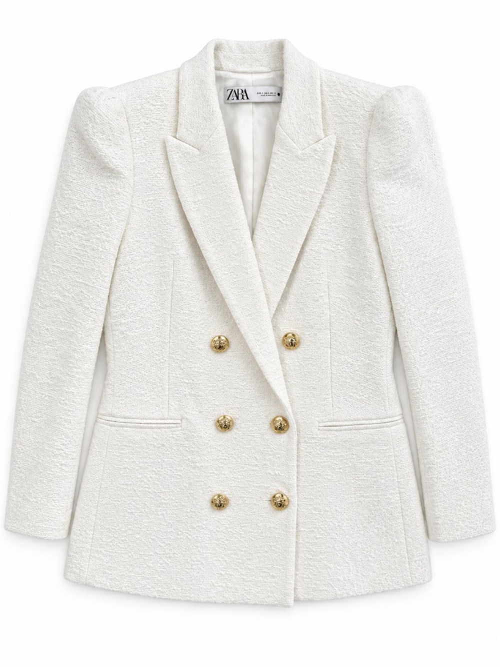 NEW Zara long line jacket/blazer XL double breasted boucle/tweed 100% Cotton